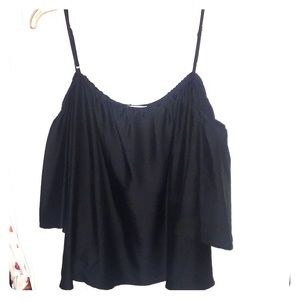 Black shiny cold shoulder top